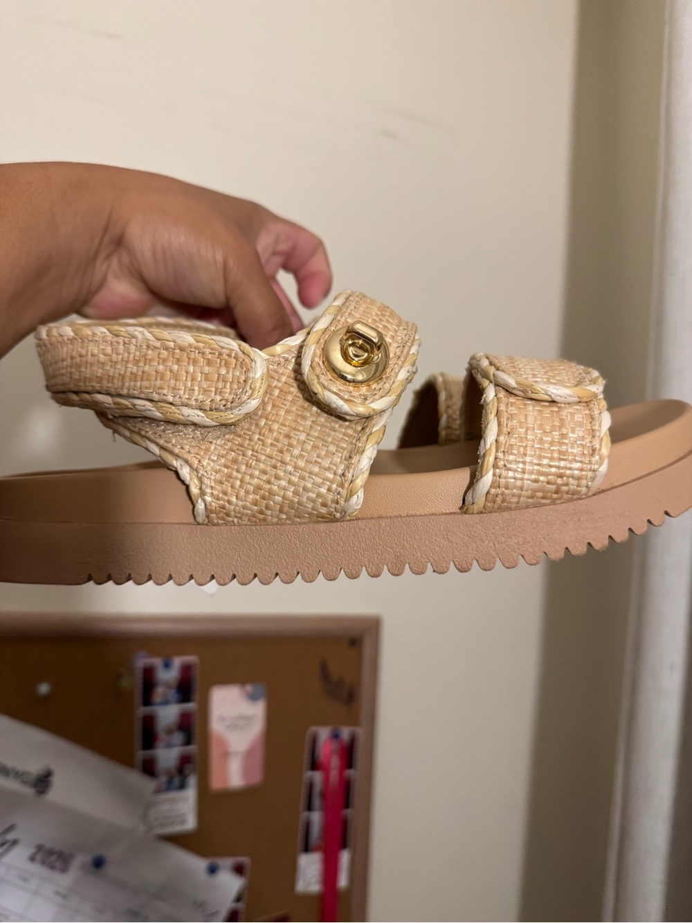 Target Kids Beige Raffia-Style Sandals with Gold Accent